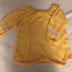 yellow & white pattered blouse